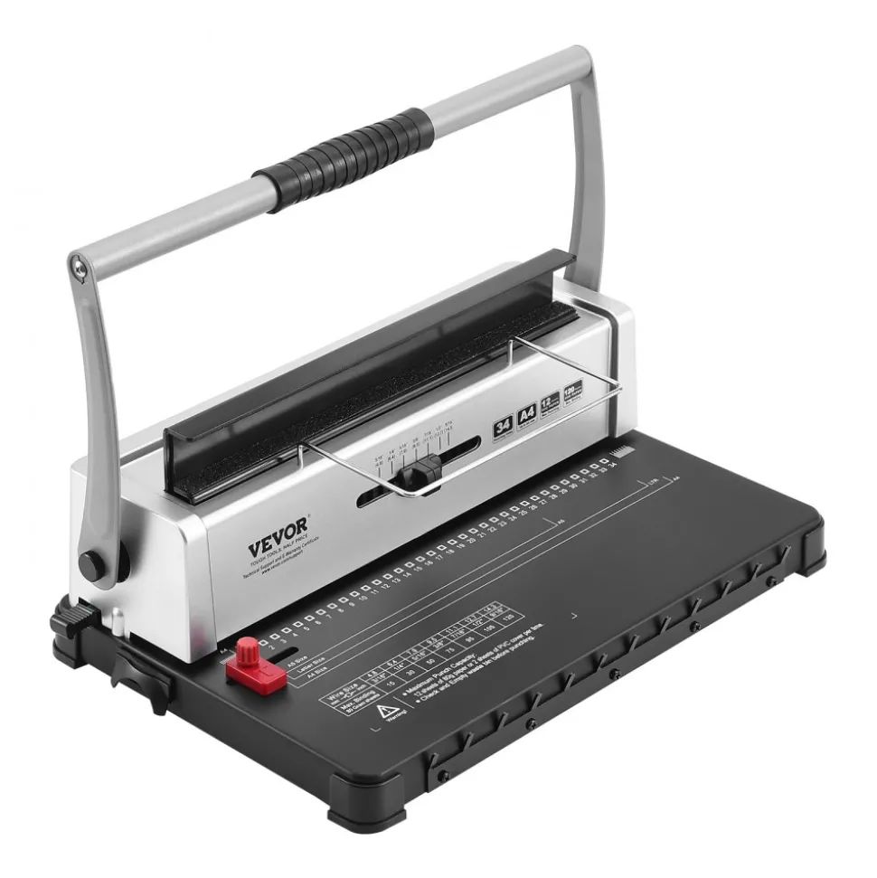 VEVOR Coil Spiral Binding Machine, Manual Book Maker 34-Holes Binding 120 Sheets, Punch Binder with Adjustable 3/16" - 9/16" Coil Binding Spines and Side Margin, for Letter Size, A4, A5