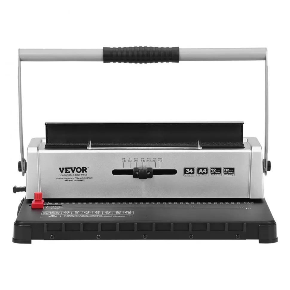 VEVOR Coil Spiral Binding Machine, Manual Book Maker 34-Holes Binding 120 Sheets, Punch Binder with Adjustable 3/16" - 9/16" Coil Binding Spines and Side Margin, for Letter Size, A4, A5
