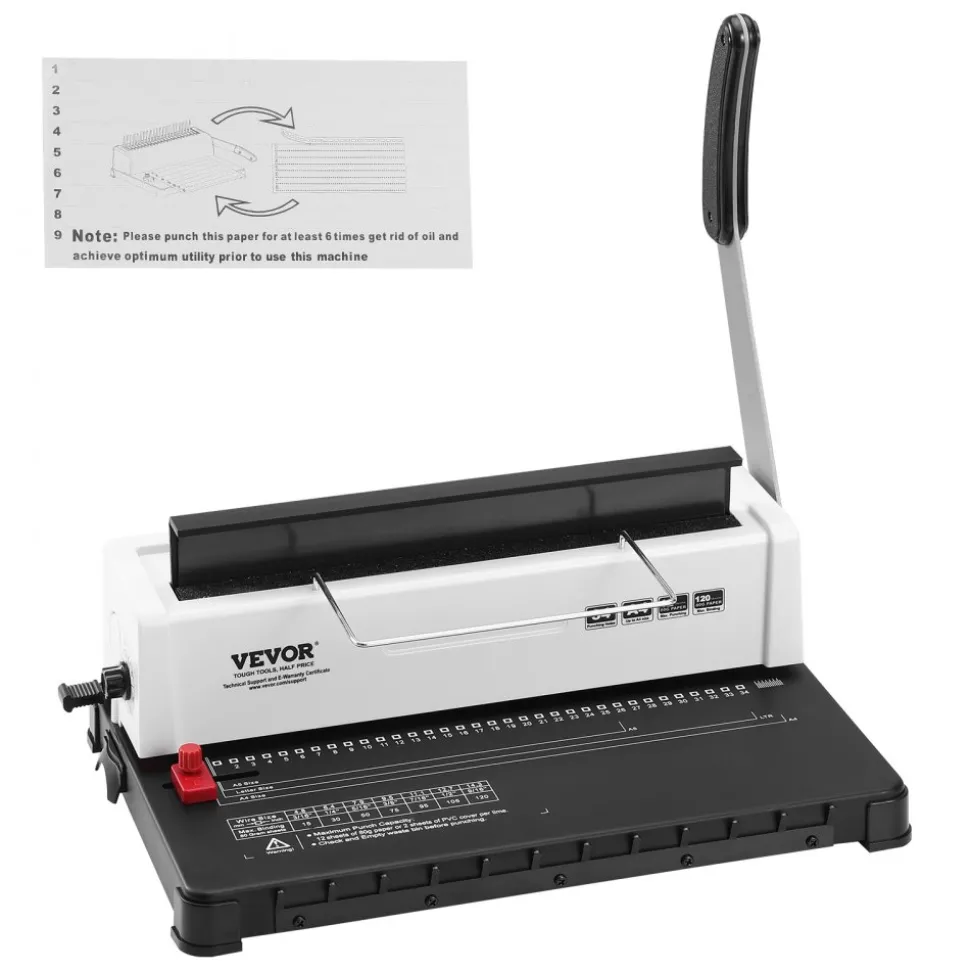 VEVOR Coil Spiral Binding Machine, Manual Book Maker 34-Holes Binding 120 Sheets, Punch Binder Adjustable 3/16" - 9/16" Coil Binding Spines, for Letter Size, A4, A5