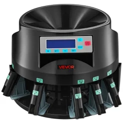 VEVOR Coin Counter Machine, 5 Denominations, Accurate Coin Sorter Machine, Sorts Up to 225 Coins Per Minute, USD Change Counter with LCD Display, Smooth Operation, Batch Feature, Holds 1500 Coins