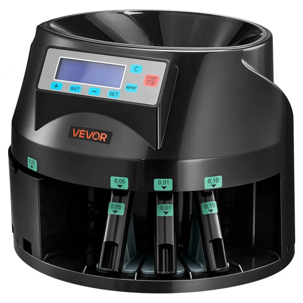VEVOR Coin Counter Machine, 5 Denominations, Accurate Coin Sorter Machine, Sorts Up to 225 Coins Per Minute, USD Change Counter with LCD Display, Smooth Operation, Batch Feature, Holds 1500 Coins