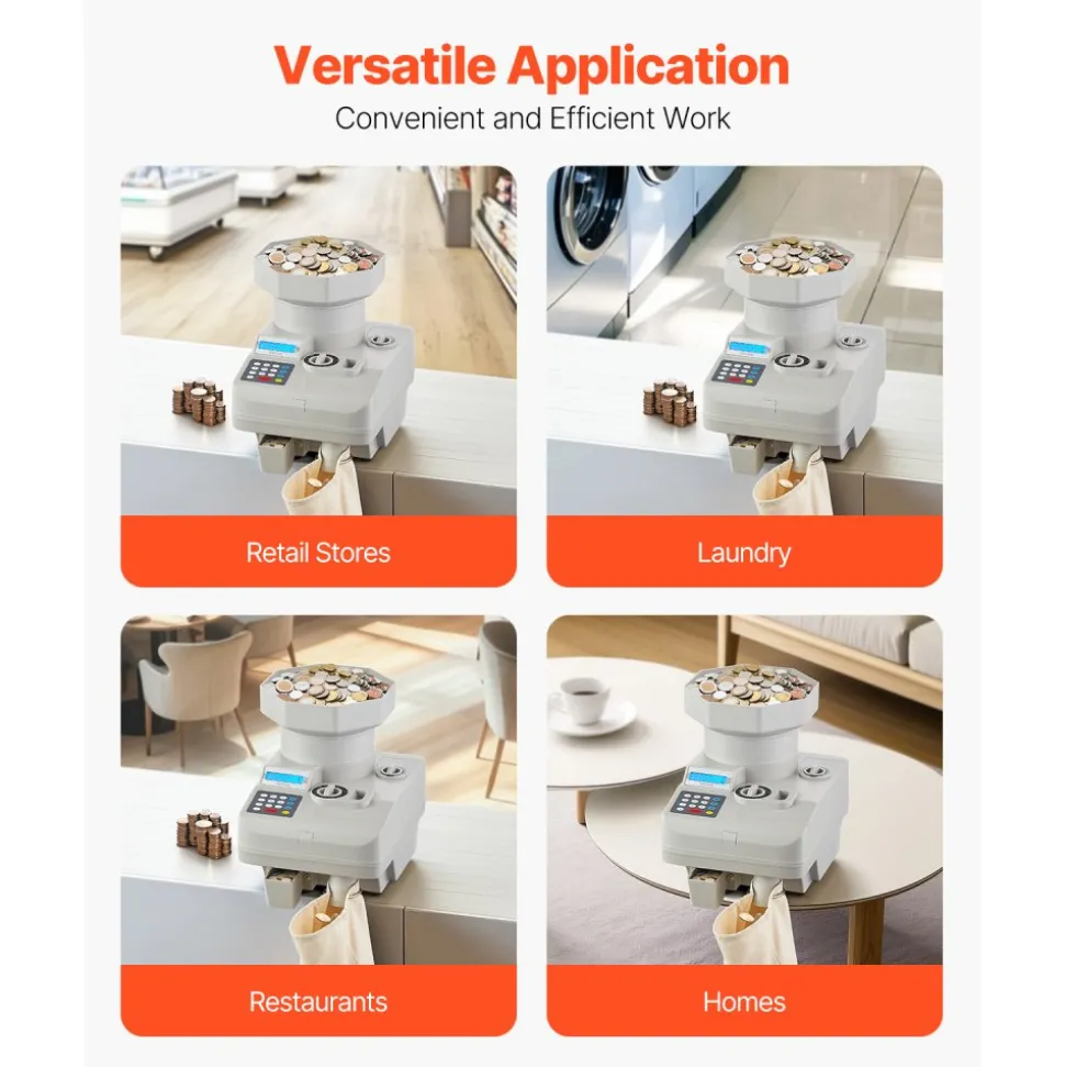 VEVOR Coin Counter, Professional Coin Sorter with LED Display Holds up to 11000 Coins, Automatic Coin Sorter and Wrapper Machine for All Coins, Suitable for International Coins and Tokens