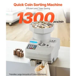 VEVOR Coin Counter, Professional Coin Sorter with LED Display Holds up to 11000 Coins, Automatic Coin Sorter and Wrapper Machine for All Coins, Suitable for International Coins and Tokens