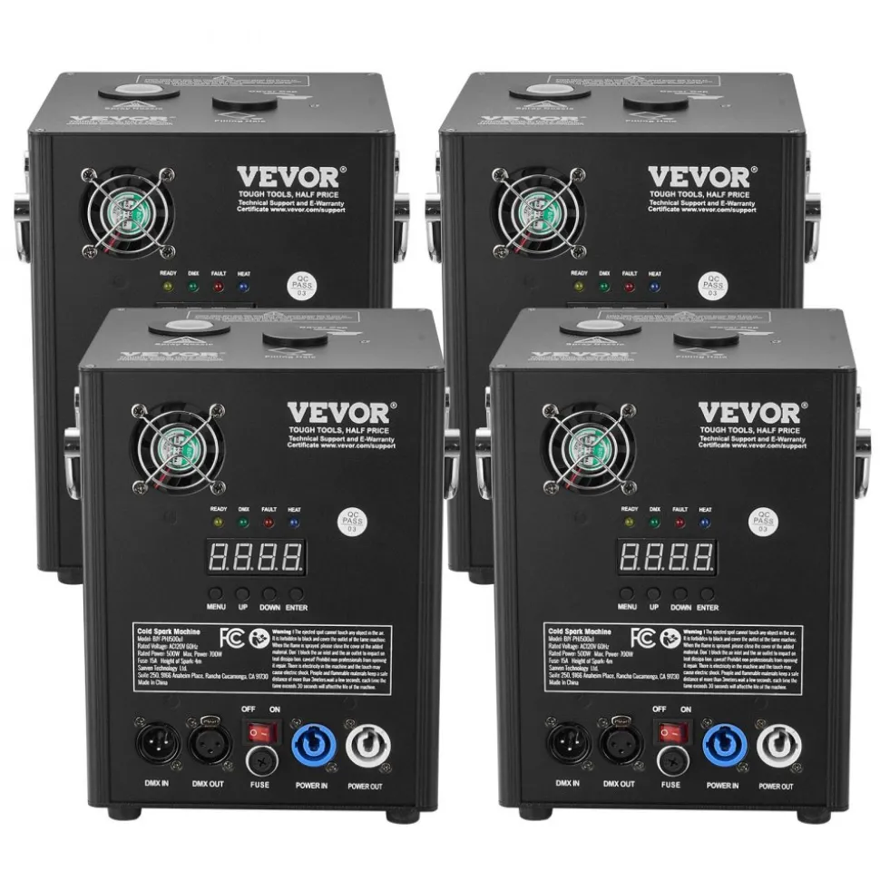 VEVOR Cold Spark Machine, 4 Pack 500W Output Fireworks Controllers, 6.6-13ft Adjustable Height, with Advanced DMX System,LED Screen,Portable Handle, Aluminum Alloy for Stage DJ Wedding Event,Party