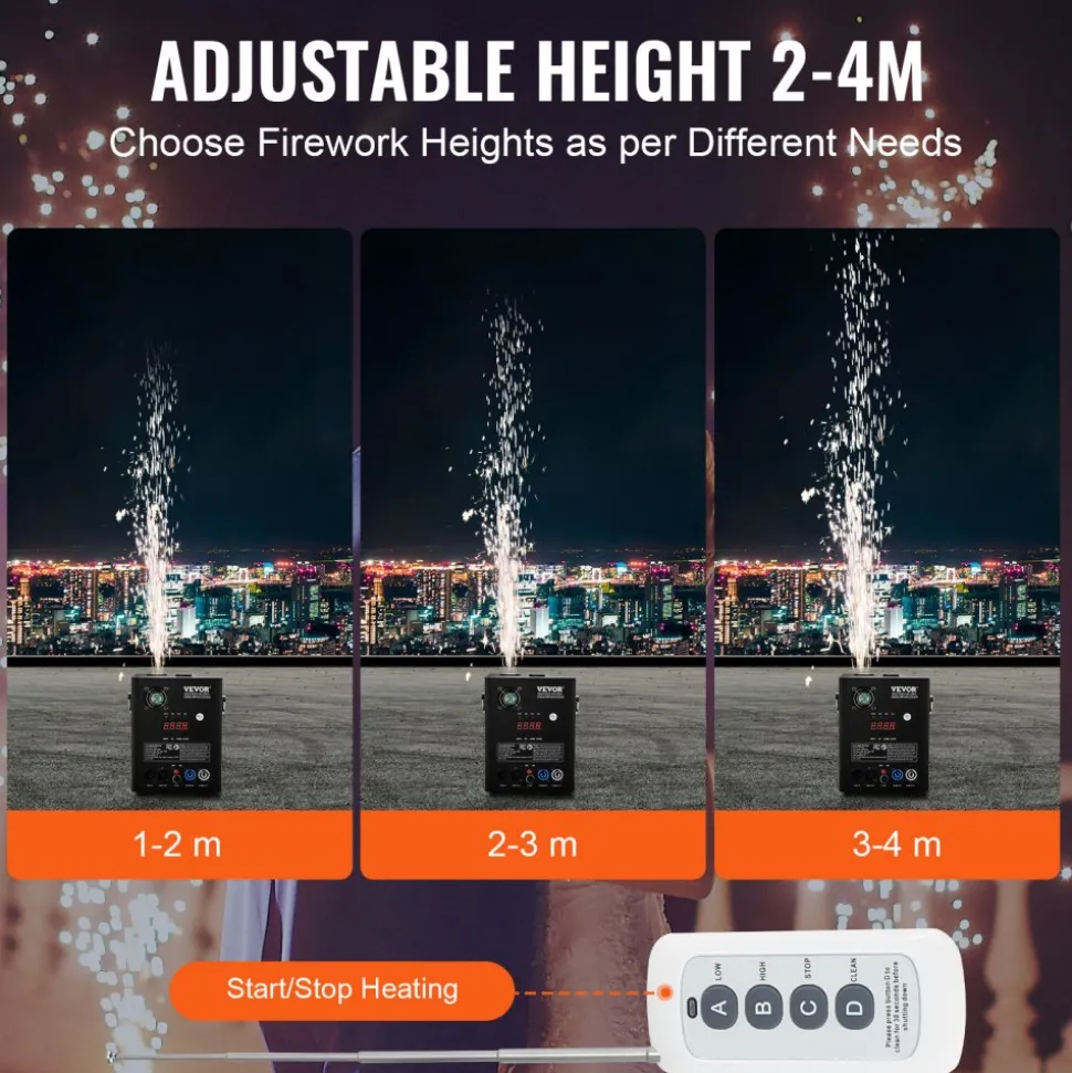 VEVOR Cold Spark Machine, 4 Pack 500W Output Fireworks Controllers, 6.6-13ft Adjustable Height, with Advanced DMX System,LED Screen,Portable Handle, Aluminum Alloy for Stage DJ Wedding Event,Party