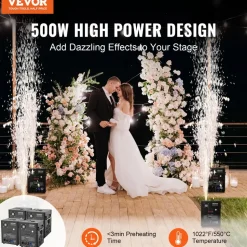 VEVOR Cold Spark Machine, 4 Pack 500W Output Fireworks Controllers, 6.6-13ft Adjustable Height, with Advanced DMX System,LED Screen,Portable Handle, Aluminum Alloy for Stage DJ Wedding Event,Party