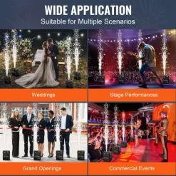 VEVOR Cold Spark Machine, 4 Pack 500W Output Fireworks Controllers, 6.6-13ft Adjustable Height, with Advanced DMX System,LED Screen,Portable Handle, Aluminum Alloy for Stage DJ Wedding Event,Party