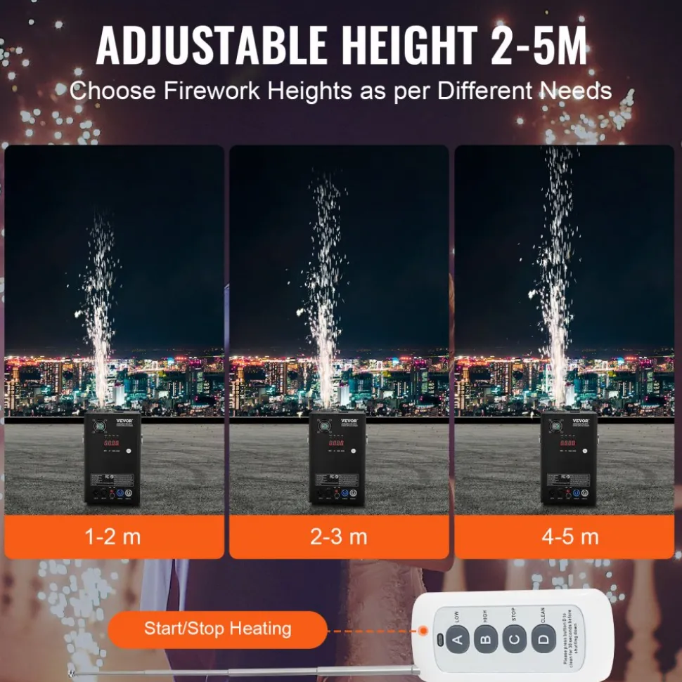 VEVOR Cold Spark Machine, 4 Pack 700W Output Fireworks Controllers, 6.6-16.4ft Adjustable Height, with Advanced DMX System,LED Screen,Portable Handle, Aluminum Alloy for Stage DJ Wedding Event,Party