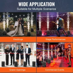 VEVOR Cold Spark Machine, 4 Pack 700W Output Fireworks Controllers, 6.6-16.4ft Adjustable Height, with Advanced DMX System,LED Screen,Portable Handle, Aluminum Alloy for Stage DJ Wedding Event,Party