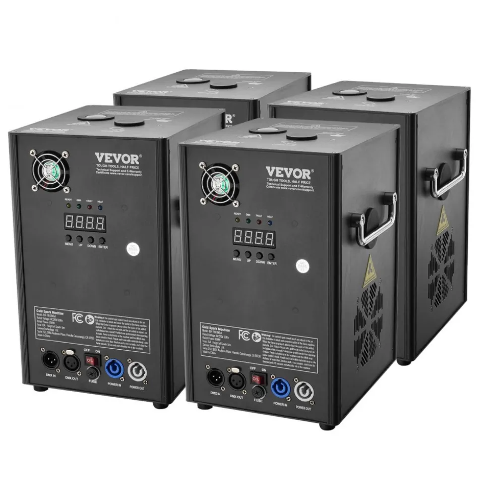 VEVOR Cold Spark Machine, 4 Pack 700W Output Fireworks Controllers, 6.6-16.4ft Adjustable Height, with Advanced DMX System,LED Screen,Portable Handle, Aluminum Alloy for Stage DJ Wedding Event,Party