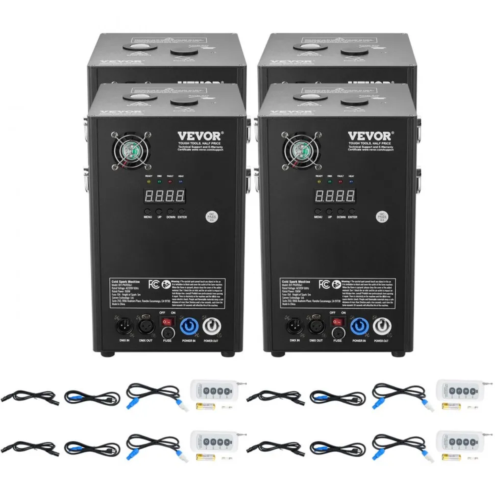 VEVOR Cold Spark Machine, 4 Pack 700W Output Fireworks Controllers, 6.6-16.4ft Adjustable Height, with Advanced DMX System,LED Screen,Portable Handle, Aluminum Alloy for Stage DJ Wedding Event,Party