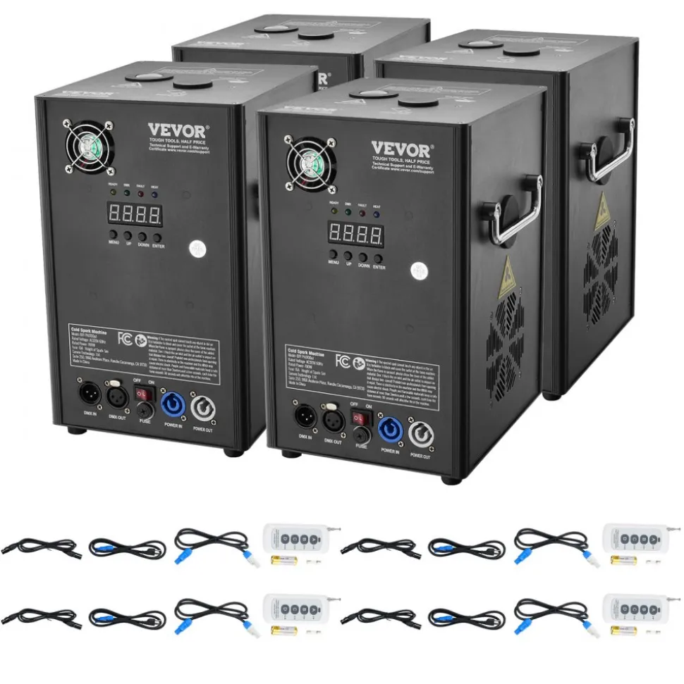 VEVOR Cold Spark Machine, 4 Pack 700W Output Fireworks Controllers, 6.6-16.4ft Adjustable Height, with Advanced DMX System,LED Screen,Portable Handle, Aluminum Alloy for Stage DJ Wedding Event,Party