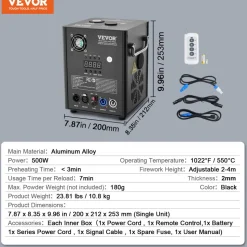 VEVOR Cold Spark Machine, 2 Pack 500W Output Fireworks Controllers, 6.6-13ft Adjustable Height, with Advanced DMX System,LED Screen,Portable Handle, Aluminum Alloy for Stage DJ Wedding Event,Party