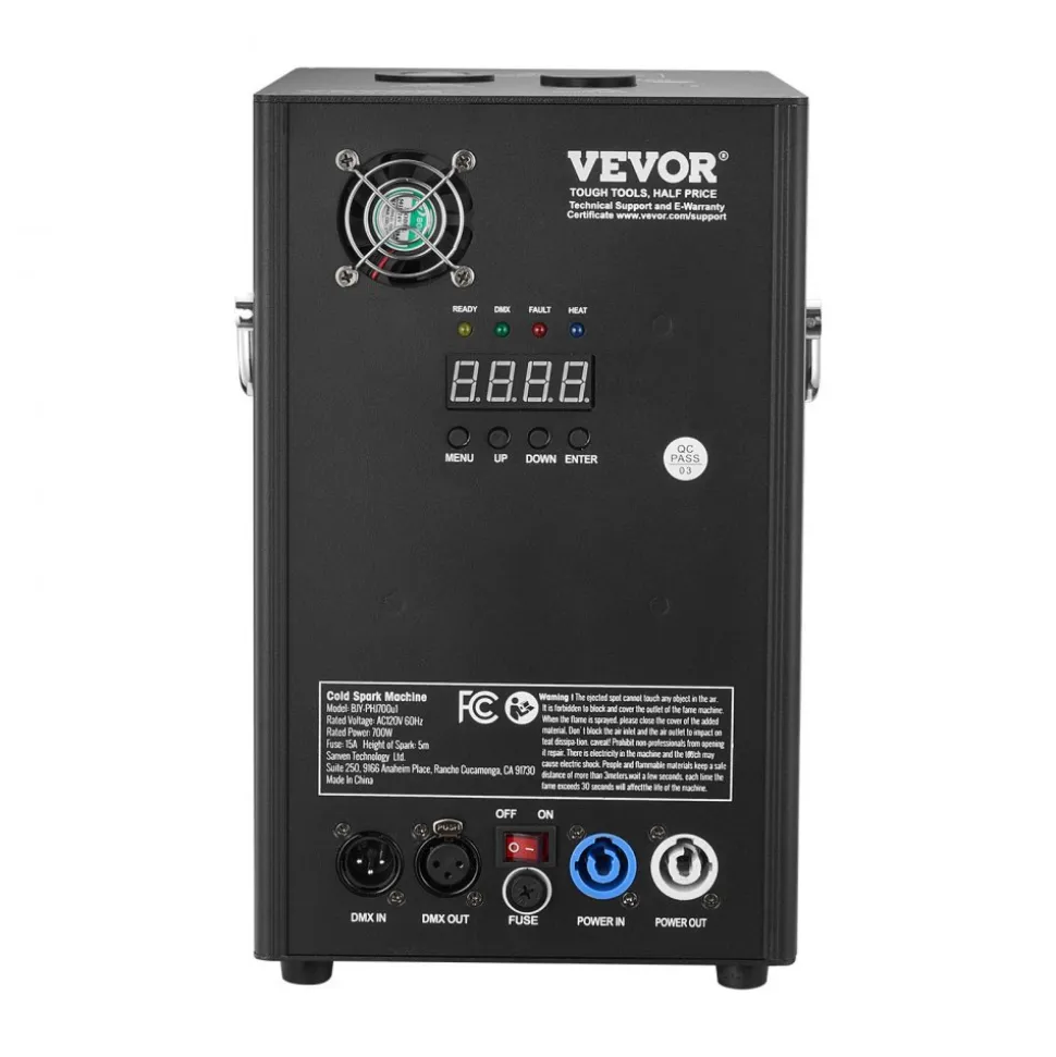 VEVOR Cold Spark Machine, 700W Output Fireworks Controller, 6.6-16.4ft Adjustable Height, with Advanced DMX System,LED Screen,Portable Handle,HeavyDuty Aluminum Alloy for Stage DJ Wedding Event,Party