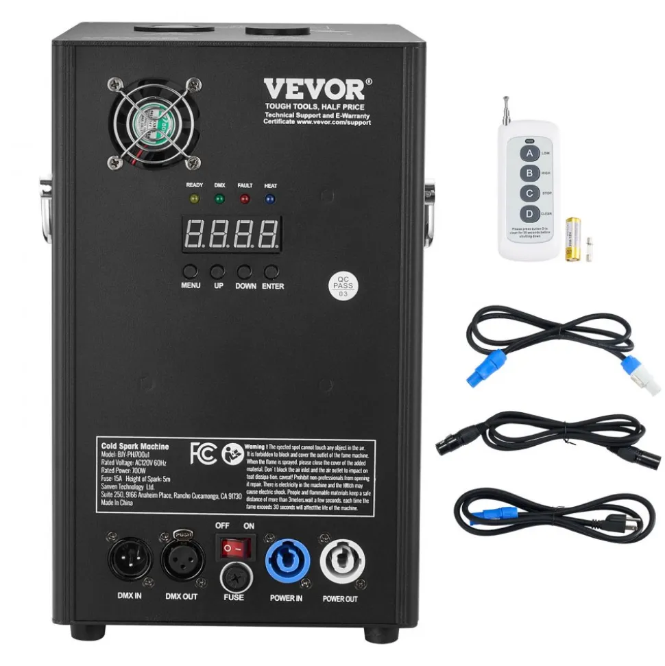 VEVOR Cold Spark Machine, 700W Output Fireworks Controller, 6.6-16.4ft Adjustable Height, with Advanced DMX System,LED Screen,Portable Handle,HeavyDuty Aluminum Alloy for Stage DJ Wedding Event,Party
