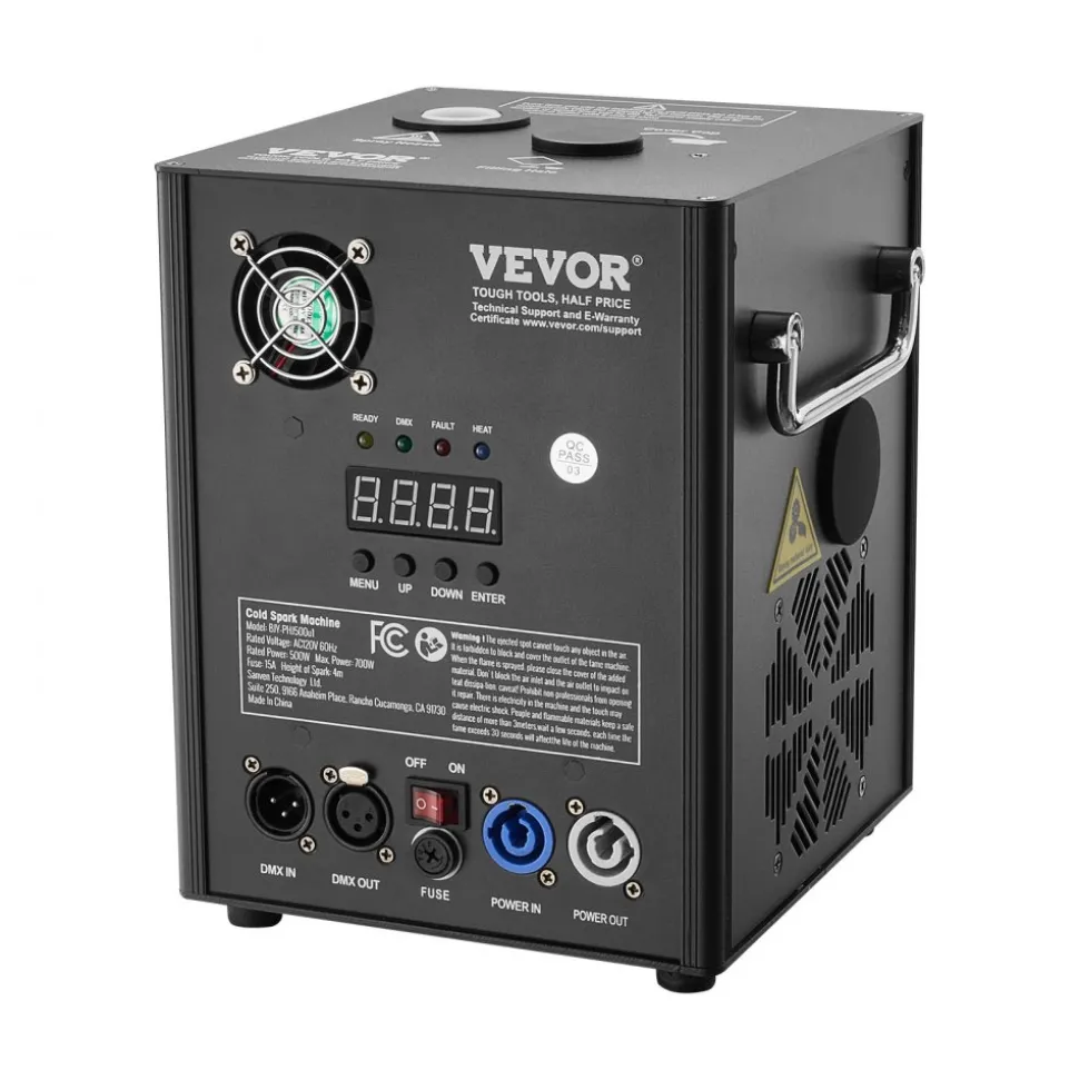 VEVOR Cold Spark Machine, 500W Output Fireworks Controller, 6.6-13ft Adjustable Height, with Advanced DMX System,LED Screen,Portable Handle, HeavyDuty Aluminum Alloy for Stage DJ Wedding Event,Party