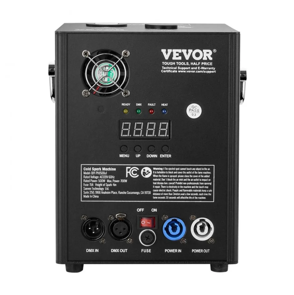 VEVOR Cold Spark Machine, 500W Output Fireworks Controller, 6.6-13ft Adjustable Height, with Advanced DMX System,LED Screen,Portable Handle, HeavyDuty Aluminum Alloy for Stage DJ Wedding Event,Party