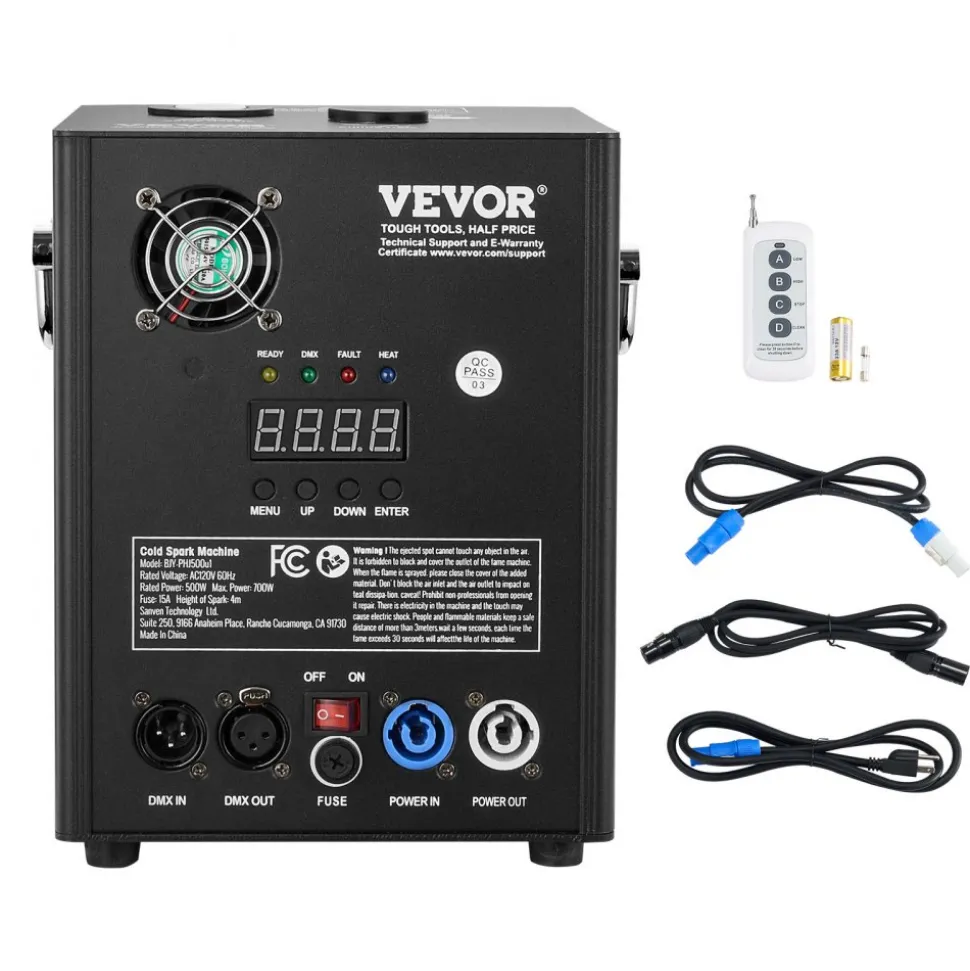 VEVOR Cold Spark Machine, 500W Output Fireworks Controller, 6.6-13ft Adjustable Height, with Advanced DMX System,LED Screen,Portable Handle, HeavyDuty Aluminum Alloy for Stage DJ Wedding Event,Party