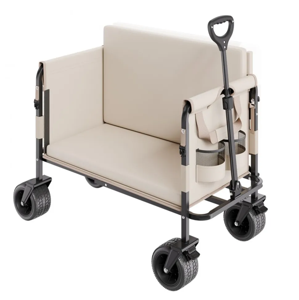 VEVOR Collapsible Folding Wagon, 550lb Load & 220L, 2 in 1 Foldable Wagon Cart Converts to Bench, Utility Wagon with Adjustable Handle, Outdoor Cart for Groceries Shopping, Camping, Gardening