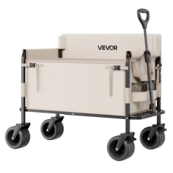 VEVOR Collapsible Folding Wagon, 550lb Load & 220L, 2 in 1 Foldable Wagon Cart Converts to Bench, Utility Wagon with Adjustable Handle, Outdoor Cart for Groceries Shopping, Camping, Gardening