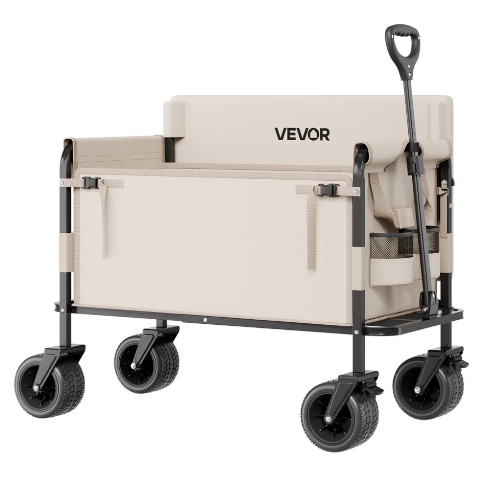 VEVOR Collapsible Folding Wagon, 550lb Load & 220L, 2 in 1 Foldable Wagon Cart Converts to Bench, Utility Wagon with Adjustable Handle, Outdoor Cart for Groceries Shopping, Camping, Gardening