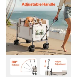 VEVOR Collapsible Folding Wagon, 550lb Load & 220L, 2 in 1 Foldable Wagon Cart Converts to Bench, Utility Wagon with Adjustable Handle, Outdoor Cart for Groceries Shopping, Camping, Gardening