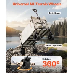 VEVOR Collapsible Folding Wagon, 550lb Load & 220L, 2 in 1 Foldable Wagon Cart Converts to Bench, Utility Wagon with Adjustable Handle, Outdoor Cart for Groceries Shopping, Camping, Gardening