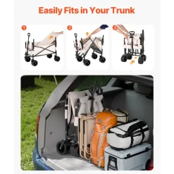 VEVOR Collapsible Folding Wagon, 550lb Load & 220L, 2 in 1 Foldable Wagon Cart Converts to Bench, Utility Wagon with Adjustable Handle, Outdoor Cart for Groceries Shopping, Camping, Gardening