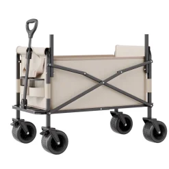 VEVOR Collapsible Folding Wagon, 550lb Load & 220L, 2 in 1 Foldable Wagon Cart Converts to Bench, Utility Wagon with Adjustable Handle, Outdoor Cart for Groceries Shopping, Camping, Gardening