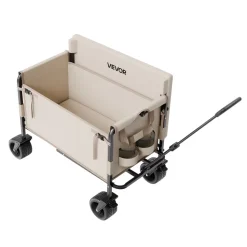 VEVOR Collapsible Folding Wagon, 550lb Load & 220L, 2 in 1 Foldable Wagon Cart Converts to Bench, Utility Wagon with Adjustable Handle, Outdoor Cart for Groceries Shopping, Camping, Gardening