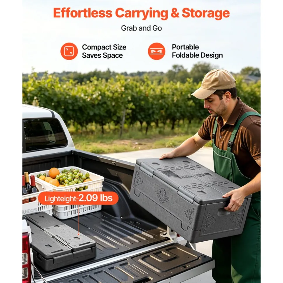 VEVOR Collapsible Insulated Food Warmer, 40 Qt Non-Electrical Thermal Carrier, Lightweight and High-rigidity EPP Hot Box, for Delivery, Transport, Catering BBQ Event, Keeps Warm/Cold 4 Hours (Gray)