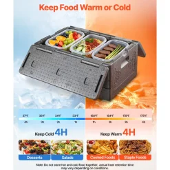 VEVOR Collapsible Insulated Food Warmer, 40 Qt Non-Electrical Thermal Carrier, Lightweight and High-rigidity EPP Hot Box, for Delivery, Transport, Catering BBQ Event, Keeps Warm/Cold 4 Hours (Gray)
