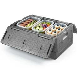 VEVOR Collapsible Insulated Food Warmer, 40 Qt Non-Electrical Thermal Carrier, Lightweight and High-rigidity EPP Hot Box, for Delivery, Transport, Catering BBQ Event, Keeps Warm/Cold 4 Hours (Gray)