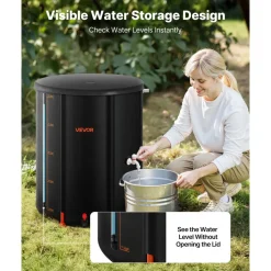 VEVOR Collapsible Rain Barrel, 53 Gallon Portable Rain Water Collection Barrel, 1000D PVC Rainwater Collection System, Garden Water Catcher Tank Storage Container with Spigot & Overflow Kit, Black