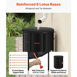 VEVOR Collapsible Rain Barrel, 53 Gallon Portable Rain Water Collection Barrel, 1000D PVC Rainwater Collection System, Garden Water Catcher Tank Storage Container with Spigot & Overflow Kit, Black