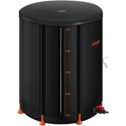 VEVOR Collapsible Rain Barrel, 53 Gallon Portable Rain Water Collection Barrel, 1000D PVC Rainwater Collection System, Garden Water Catcher Tank Storage Container with Spigot & Overflow Kit, Black