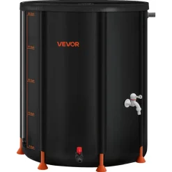 VEVOR Collapsible Rain Barrel, 53 Gallon Portable Rain Water Collection Barrel, 1000D PVC Rainwater Collection System, Garden Water Catcher Tank Storage Container with Spigot & Overflow Kit, Black