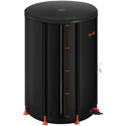 VEVOR Collapsible Rain Barrel, 100 Gallon Portable Rain Water Collection Barrel, 1000D PVC Rainwater Collection System, Garden Water Catcher Tank Storage Container with Spigot & Overflow Kit, Black