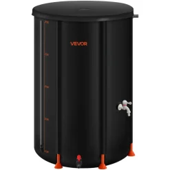 VEVOR Collapsible Rain Barrel, 100 Gallon Portable Rain Water Collection Barrel, 1000D PVC Rainwater Collection System, Garden Water Catcher Tank Storage Container with Spigot & Overflow Kit, Black