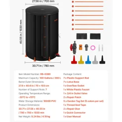 VEVOR Collapsible Rain Barrel, 100 Gallon Portable Rain Water Collection Barrel, 1000D PVC Rainwater Collection System, Garden Water Catcher Tank Storage Container with Spigot & Overflow Kit, Black