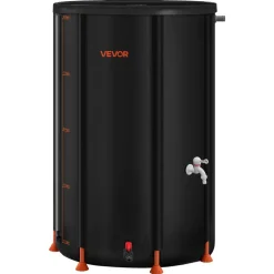 VEVOR Collapsible Rain Barrel, 100 Gallon Portable Rain Water Collection Barrel, 1000D PVC Rainwater Collection System, Garden Water Catcher Tank Storage Container with Spigot & Overflow Kit, Black