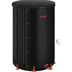 VEVOR Collapsible Rain Barrel, 100 Gallon Portable Rain Water Collection Barrel, 1000D PVC Rainwater Collection System, Garden Water Catcher Tank Storage Container with Spigot & Overflow Kit, Black