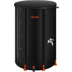 VEVOR Collapsible Rain Barrel, 66 Gallon Portable Rain Water Collection Barrel, 500D PVC Rainwater Collection System, Garden Water Catcher Tank Storage Container with Spigot & Overflow Kit, Black
