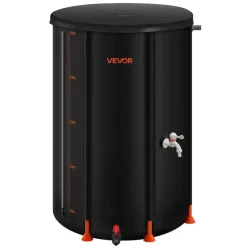 VEVOR Collapsible Rain Barrel, 66 Gallon Portable Rain Water Collection Barrel, 500D PVC Rainwater Collection System, Garden Water Catcher Tank Storage Container with Spigot & Overflow Kit, Black