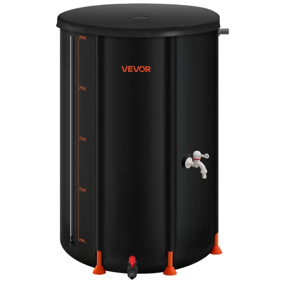VEVOR Collapsible Rain Barrel, 66 Gallon Portable Rain Water Collection Barrel, 500D PVC Rainwater Collection System, Garden Water Catcher Tank Storage Container with Spigot & Overflow Kit, Black