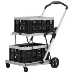 VEVOR Collapsible Shopping Cart with Wheels Foldable for Grocery Black Gray, 200lbs Capacity Rolling Utility Cart, Storage Crate & Foot Brake, Portable Folding for Groceries, Warehouse, Supermarket