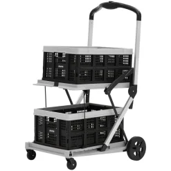 VEVOR Collapsible Shopping Cart with Wheels Foldable for Grocery Black Gray, 200lbs Capacity Rolling Utility Cart, Storage Crate & Foot Brake, Portable Folding for Groceries, Warehouse, Supermarket
