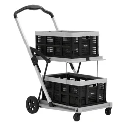 VEVOR Collapsible Shopping Cart with Wheels Foldable for Grocery Black Gray, 200lbs Capacity Rolling Utility Cart, Storage Crate & Foot Brake, Portable Folding for Groceries, Warehouse, Supermarket