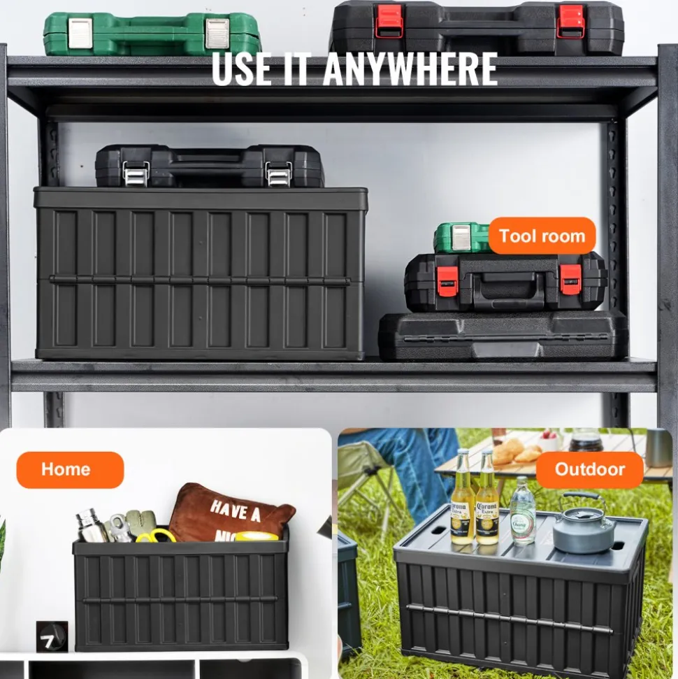 VEVOR Collapsible Storage Bins with Lids, 65L 3 Packs, Folding Plastic Stackable Utility Crates with Handles, Large Heavy Duty Containers for Clothes, Toys, Books, Snack, Shoes, and Grocery Organizing