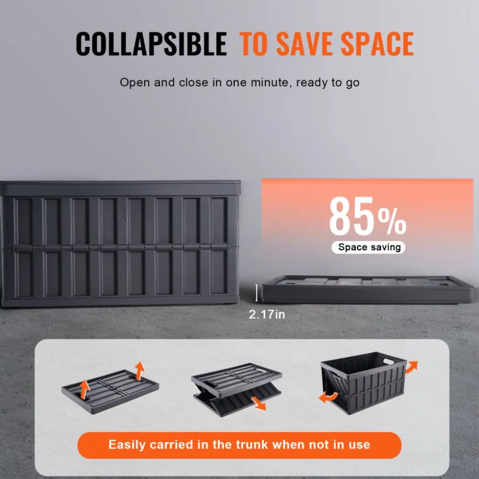 VEVOR Collapsible Storage Bins with Lids, 65L 3 Packs, Folding Plastic Stackable Utility Crates with Handles, Large Heavy Duty Containers for Clothes, Toys, Books, Snack, Shoes, and Grocery Organizing